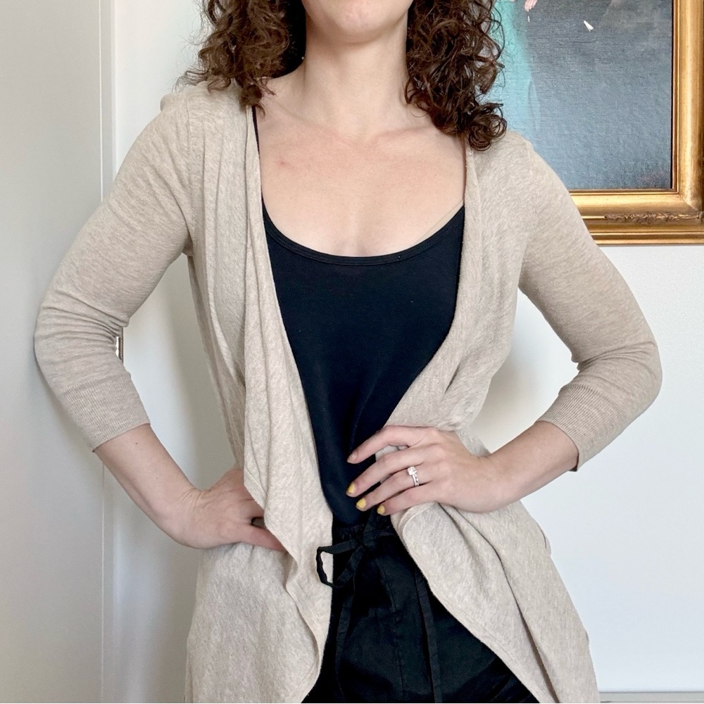 aerie open-front cardigan beige oatmeal heather Y2K Elena Gilbert Fall Lounge S